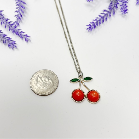 Vintage 80s Cherry Pendant Necklace - Picture 3 of 5